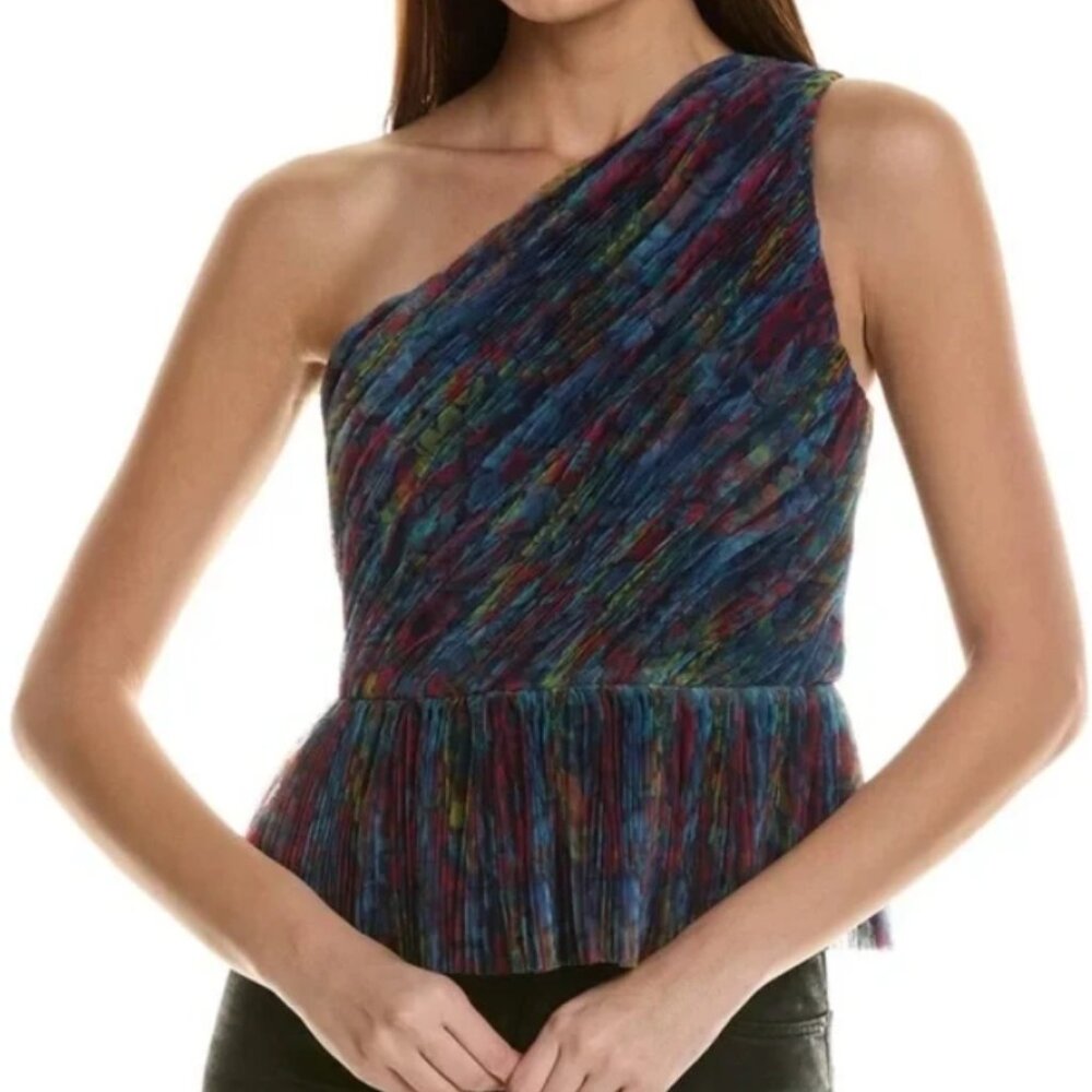 Hutch Lia One shoulder Top Peplum pleated multicolor NWT Size L  Anthropologie